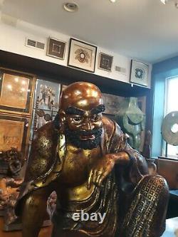 Grande sculpture en bronze ancienne chinoise du moine bouddhiste Bodhidharma