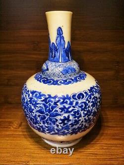 Guangxu Chinois Antique Porcelaine Bleu Et Blanc Vase Fleur 19ème Centuries