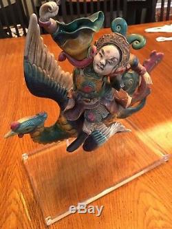 Guerrier Chinois 19ème Cen Monté Phoenix Céramique Antique Toit Tuile Qualité Musée