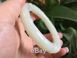 Haut! Chinois Antique Jade Blanc Néphrite Forme Bracelet En Bambou 5556mm