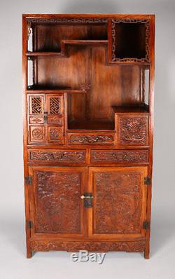 Huanghuali Dragon Cabinet Chinois Sculpté Avec Précision 74,75 Pouces