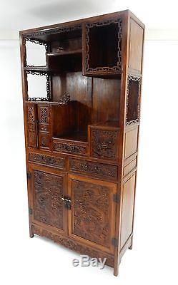 Huanghuali Dragon Cabinet Chinois Sculpté Avec Précision 74,75 Pouces