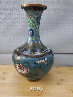 Inhabituel Chine Chinoise Cloisonne Vintage Olnate Fleur De Vase 12.5''t