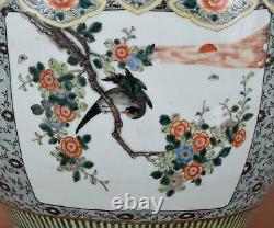 Jardiniere Chinoise De Bol De Poisson De Porcelaine Décorée Avec Le Lion, Les Oiseaux Et Les Fleurs