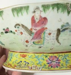 Jiaqing Famille Rose Ovale Lobed Bowl 1800 Signé Qing Dynasty Chinese Old Réparation