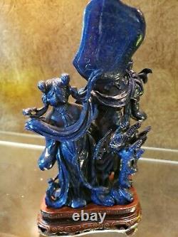 Lapis Lazuli Sculpture De Lady Of The Court Et Handmaiden, D’origine Chinoise
