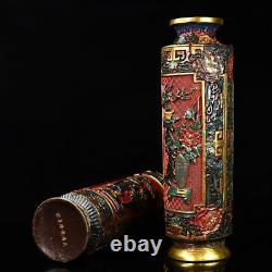 Laquerie Chinoise Fait À La Main Dessin Coloré Vase Exquise Une Paire 1225
