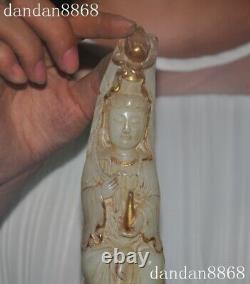 Le Bouddhisme Chinois Ancien Gilt Jade Sculpté Kwan-yin Guanyin Bodhisattva Statue De Bouddha