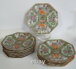 Lot De 12 Antique Late 19 C. Chinese Qing Rose Medallion Octagonal Plate 8