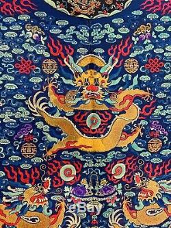 Magnifique Antique Dynastie Qing Cour Soie Chinoise Broderie Robe Avec Des Dragons