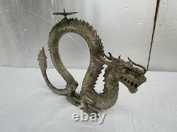 Magnifique Vintage Grand Brass / Bronze Chinese Dragon Statue Porte Bougie