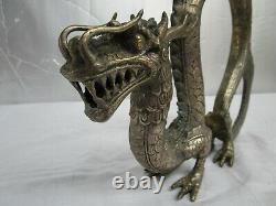 Magnifique Vintage Grand Brass / Bronze Chinese Dragon Statue Porte Bougie