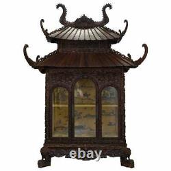 Main Antique De Pagode Découpée De Haut En Bas Soie Chinoise D’armoire De Temple À L’intérieur