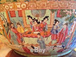 Monumental Antique Chinois Famille Rose Mandarin Punch Bowl