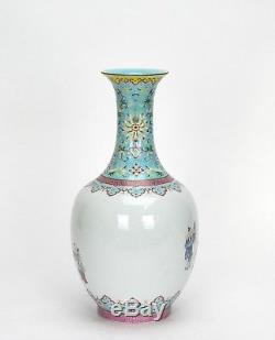 Musée Qualité Chinois Famille Rose Garçons Jouant Vase En Porcelaine Émaillée Turquoise