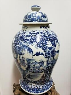 Old Chinese Blue & White Ginger Pot En Porcelaine