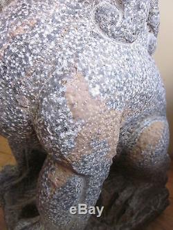Paire De Grandes Statues En Pierre Sculptées À La Main Foo Dog / Foo Lions / Temple Guardian