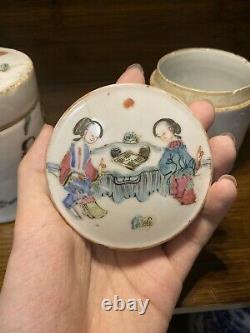 Paire De Guangxu Chinese Antique Porcelaine Famille Rose Pot Avec Dames 19ème C