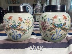 Paire Fine D'antique Chinois Famille Rose Jars 18th Century