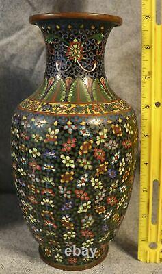 Paire Fine Millifiori Cloisonné Enamel Vases Antique Chinese Qing / Republic 23cm