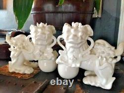 Paire Vintage Chinois Blanc De Chine Porcelaine Foo Figurines Pour Chiens