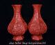 Paire De Vases à Fleurs Fengshui En Laque Rouge Chinoise Ancienne Marquée De 10 Marques