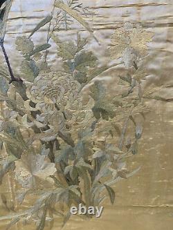 Panneau/tapestrie En Soie Chinoise Brodée Du 19ème Siècle 38x29 Paons/oiseaux