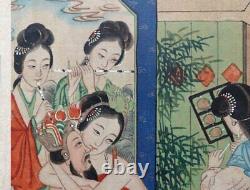 Peinture Érotique Chinoise Antique Qing Dynasty Peinte À La Main Sur Tissu De Soie