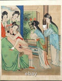 Peinture Érotique Chinoise Antique Qing Dynasty Peinte À La Main Sur Tissu De Soie