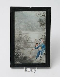 Peinture Inversée Antique Chinoise Sur Le Verre De La Lanterne Porte À La Piscine Éclairée Par La Lune
