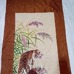 Peinture chinoise ancienne en soie de deux tigres, magnifique panneau à accrocher au mur, item042.
