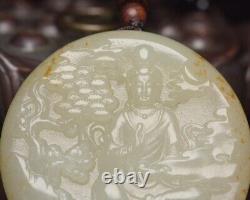 Pendentifs en jade sculpté de la déesse Kwan-yin de la dynastie Ming en jade antique Hetian chinois