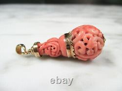 Perle Antique Chinoise Découpée De Gourou Rose Rose Normal De Corail Du Collier Impérial De Cour
