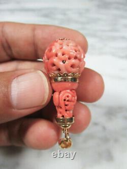 Perle Antique Chinoise Découpée De Gourou Rose Rose Normal De Corail Du Collier Impérial De Cour