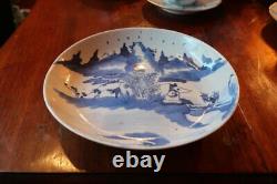 Plaque Chinoise Antique Porcelaine Ancienne Rose Famille Bleu Blanc Marque Plat 18ème