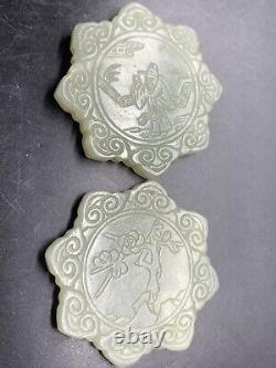 Plaques de jade antiques chinoises Pendentifs Sage Fleurs Poèmes Scripts
