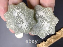 Plaques de jade antiques chinoises Pendentifs Sage Fleurs Poèmes Scripts