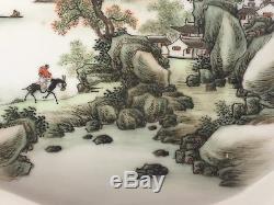 Plateau Vintage Antique Chinois En Porcelaine De Qianjiang, Artiste Signé 20ème