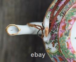 Porcelaine Chinoise Antique Théière Qing Dynasty Canton Rose Médaillon