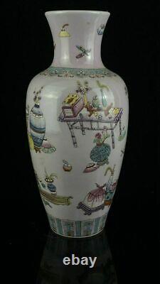 Porcelaine Chinoise Peinte À La Main Exquise Huit Trésors Fleurs Vase 493