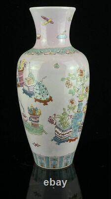 Porcelaine Chinoise Peinte À La Main Exquise Huit Trésors Fleurs Vase 493