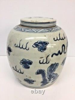 Pot Antique Chinois De Gingembre De Porcelaine Bleue Et Blanche