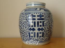 Pot De Gingembre Double Bonheur Japonais En Porcelaine Bleue Et Blanche Antique De Kangxi