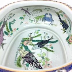 Pot De Planteur Ovale De Porcelaine Peinte À La Main Chinois De Vtg