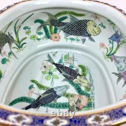 Pot De Planteur Ovale De Porcelaine Peinte À La Main Chinois De Vtg