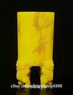 Pot à pinceaux en pierre de jade Tianhuang Shoushan avec Qilin Lion Beast
