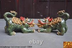 Poterie chinoise en céramique WuCai Feng Shui Gardien de porte maléfique Fu Foo Chien Lion Un Paire
