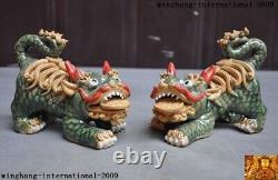 Poterie chinoise en céramique WuCai Feng Shui Gardien de porte maléfique Fu Foo Chien Lion Un Paire