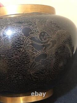 Poterie cloisonnée chinoise antique avec couvercle motif dragon du 19ème siècle
