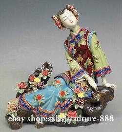 Poterie en porcelaine chinoise Wucai Siège en céramique Dame Femme Fleur Figurine Heureuse